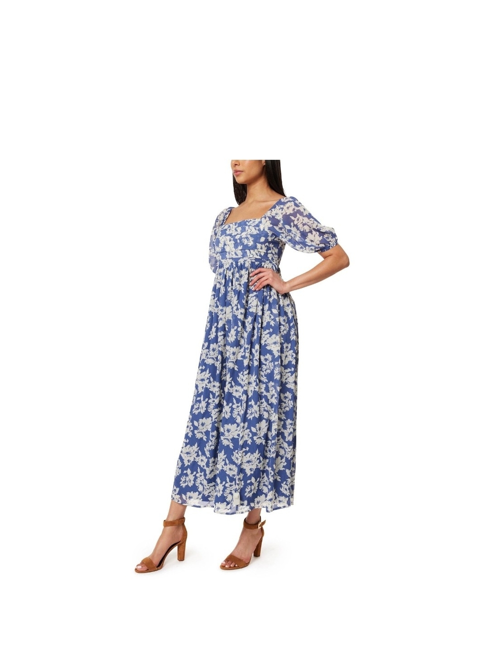 Wallflower Blue & White Floral Square-Neck Maxi Dress